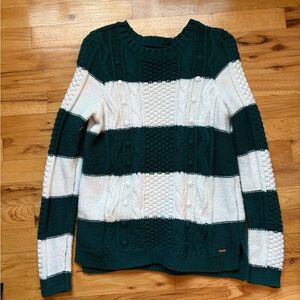 Hollister Green and White Striped Sweater